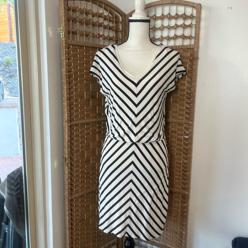 White House black market Striped Black and White Women's knit Dress